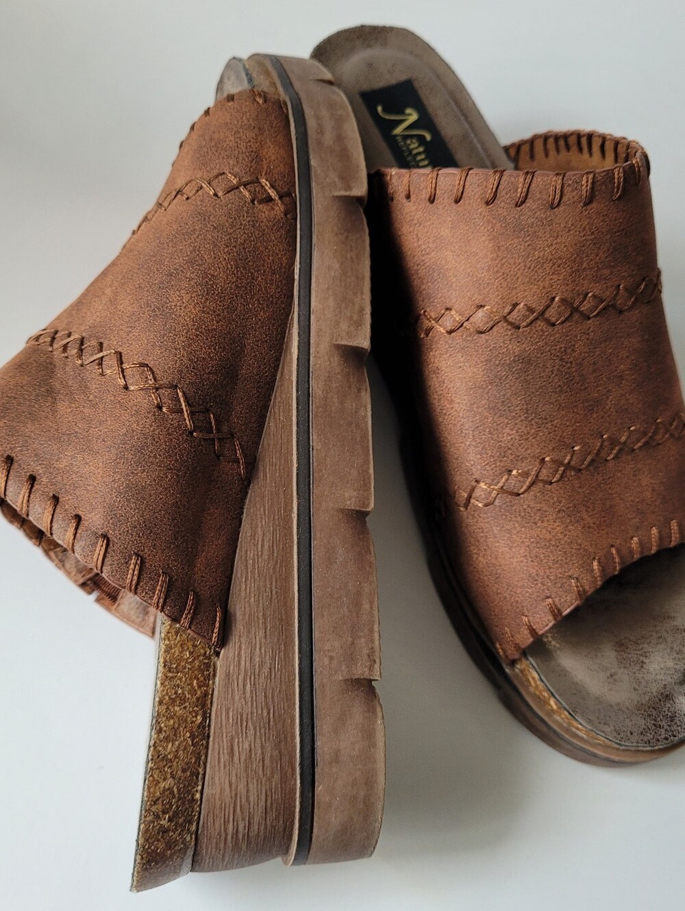 Natural Reflections Lisle Comfort Slip-On Wedge Sandals in Brown/Cognac US 8 - Picture 4 of 16
